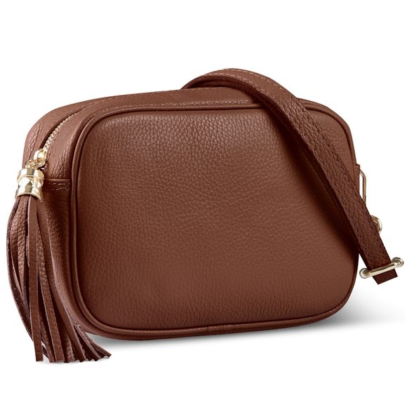 Italian Genuine Leather Crossbody Bag With Zier, Strap & Tassel B) - Picture 1 of 8